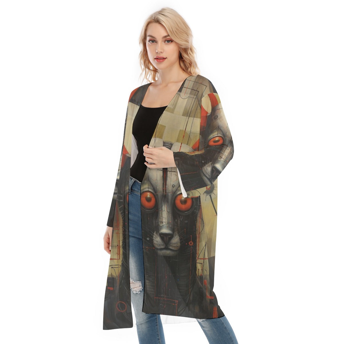 All- Over Print Women's Long Sleeve Mesh Cardigan