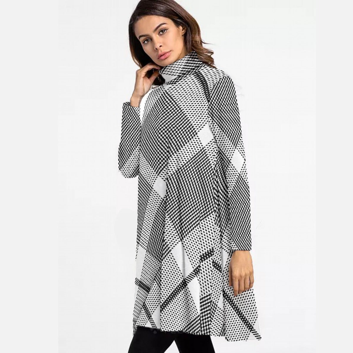 All-Over Print Women's High Neck Dress With Long Sleeve