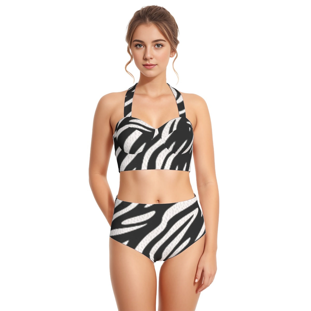 All-Over Print Women's Swimsuit Set With Halter