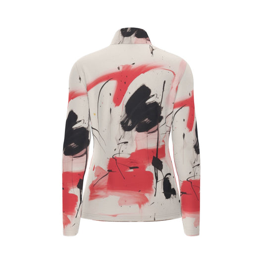 All-Over Print Women's Sports Collar Jersey With Long Sleeve