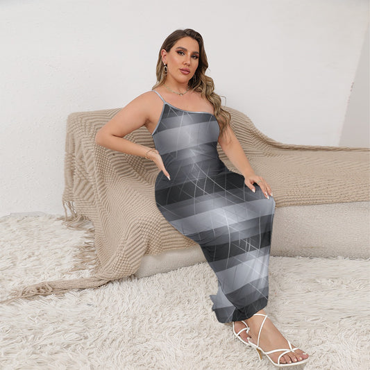 All-Over Print Women's Oblique-Shoulder Exposure Dress With Side Split (Plus Size)