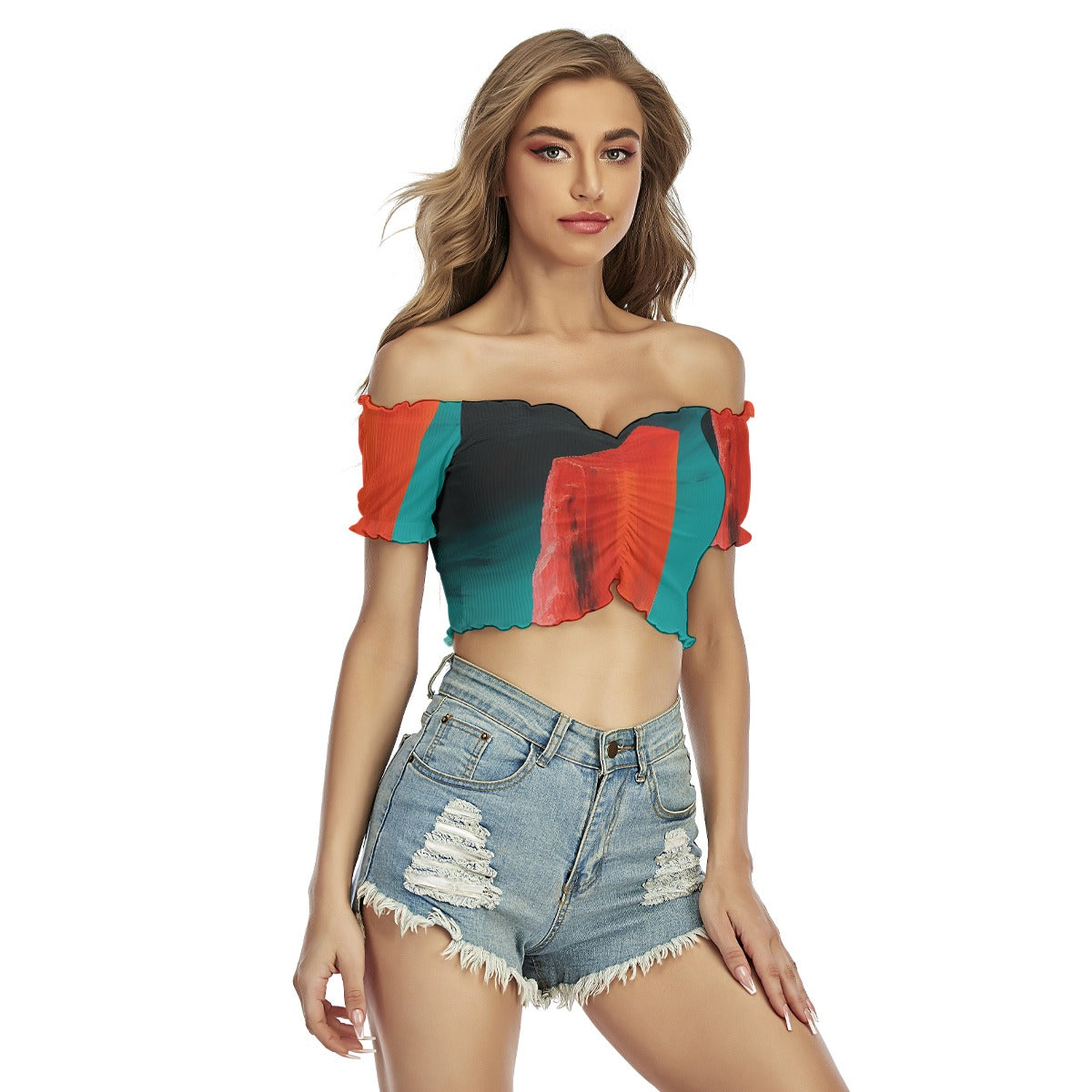 All-Over Print Women's One-shoulder Off-the-navel Short Sleeve T-shirt