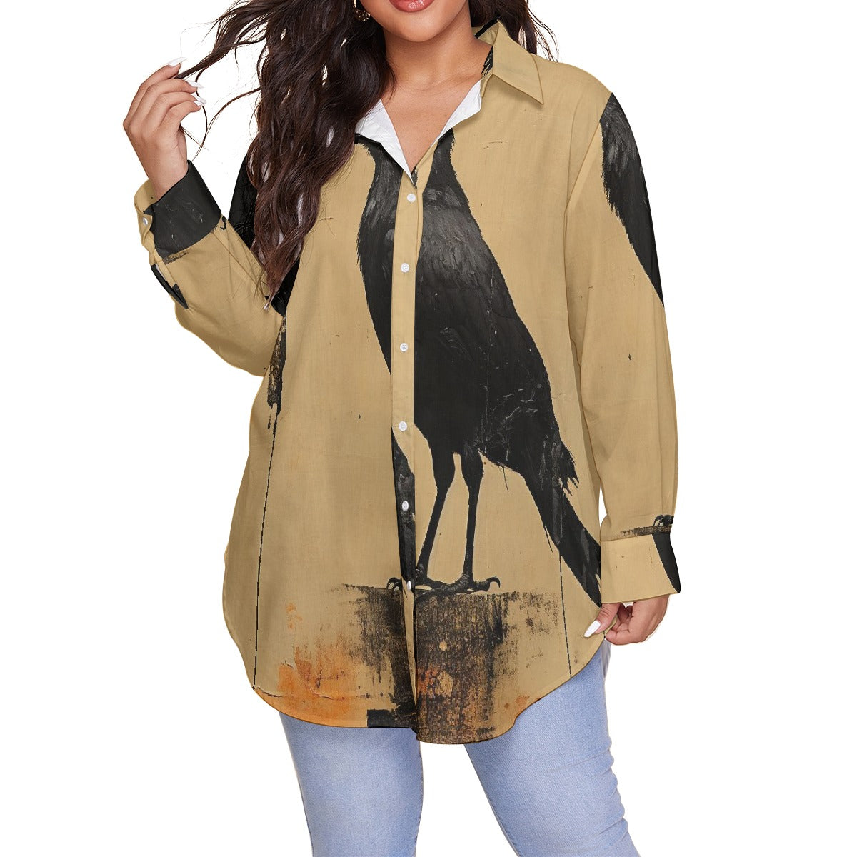 All-Over Print Women's Shirt With Long Sleeve(Plus Size)