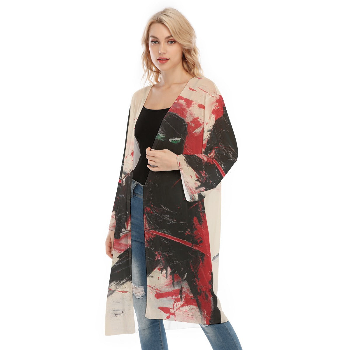 All- Over Print Women's Long Sleeve Mesh Cardigan