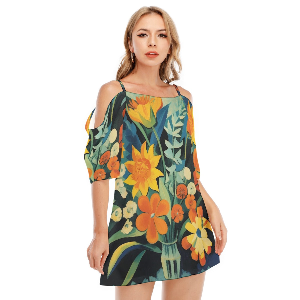 All-Over Print Women's Off-shoulder Cami Dress