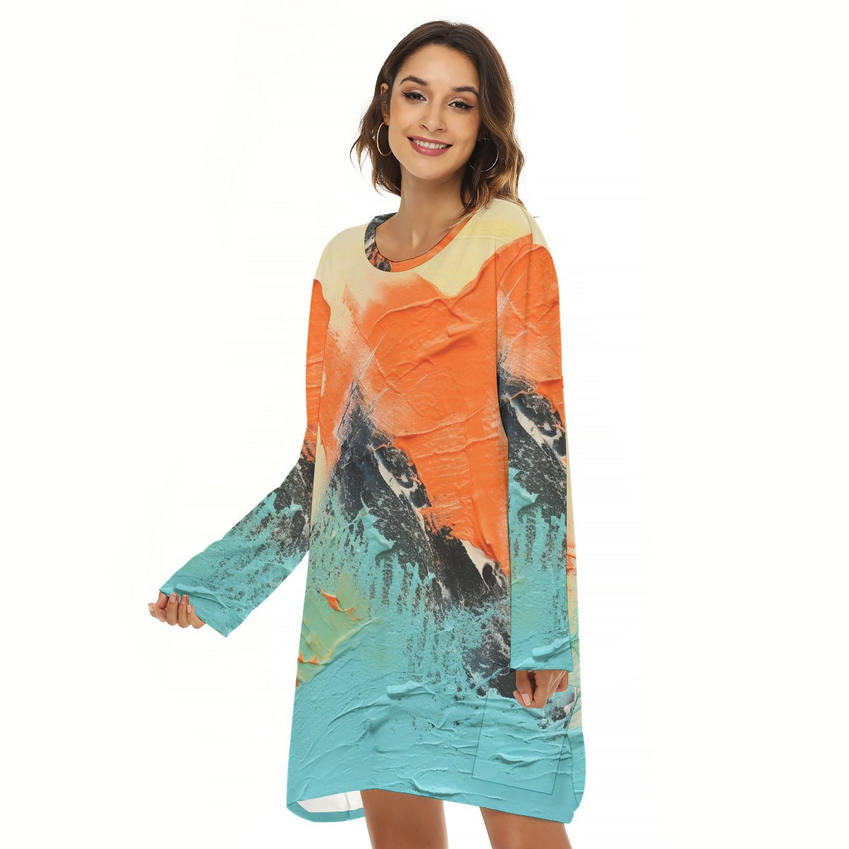 All-Over Print  Women's Loose Crew Neck Dress