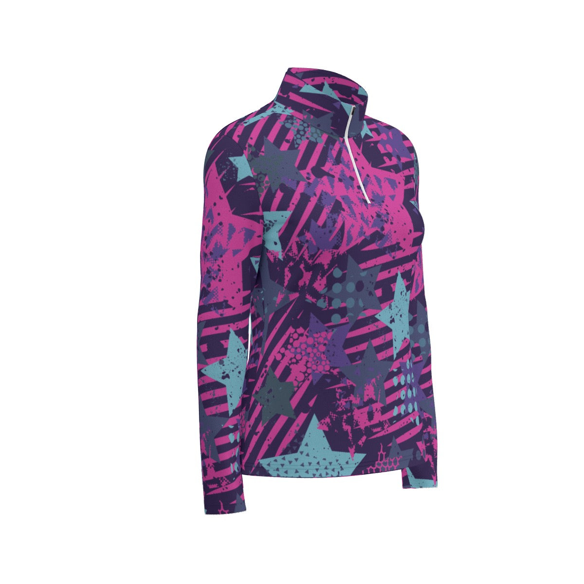 All-Over Print Women's Sports Collar Jersey With Long Sleeve