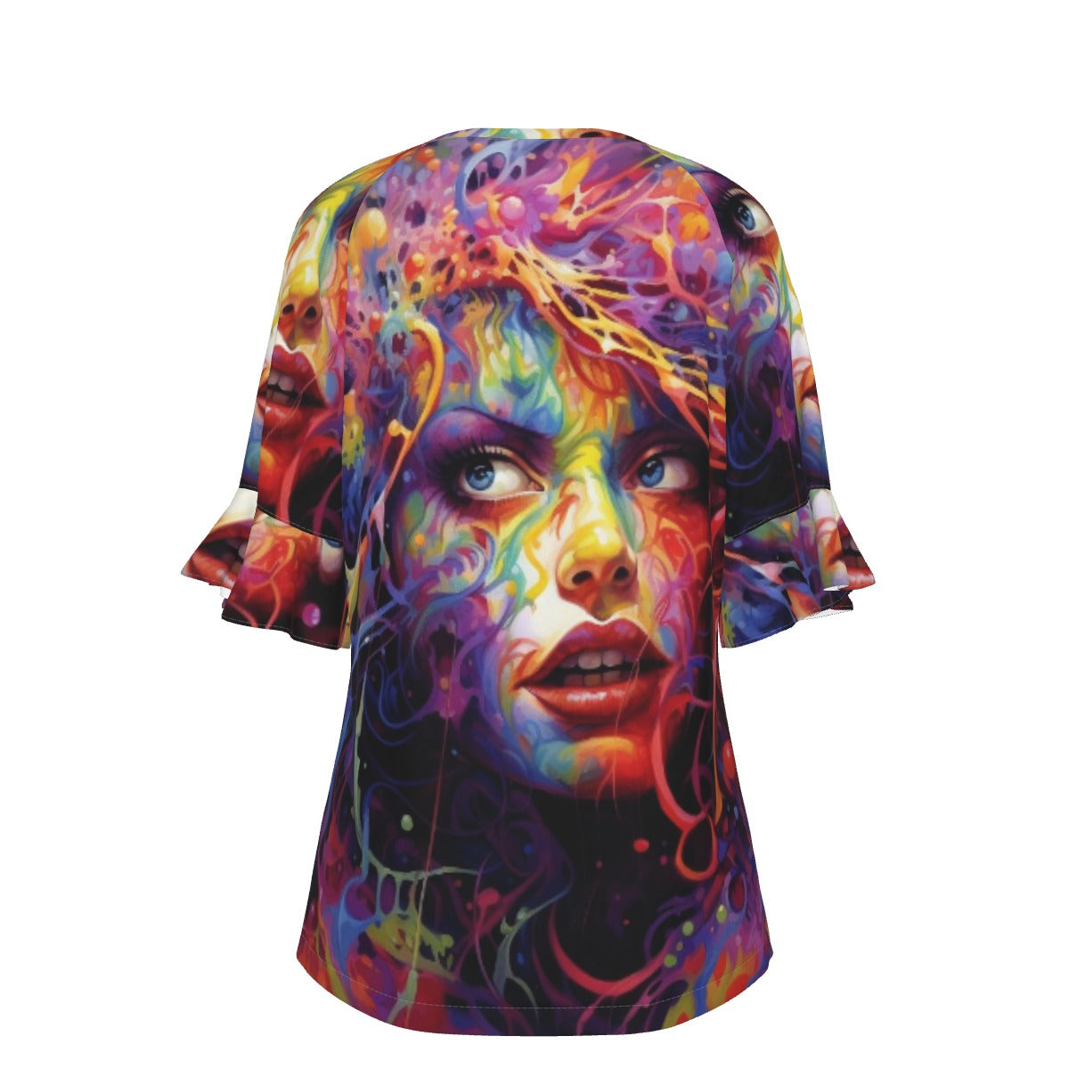 All-Over Print V-neck Women's T-shirt With Bell Sleeve