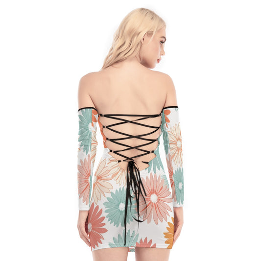 All-Over Print Women's Off-shoulder Back Lace-up Dress