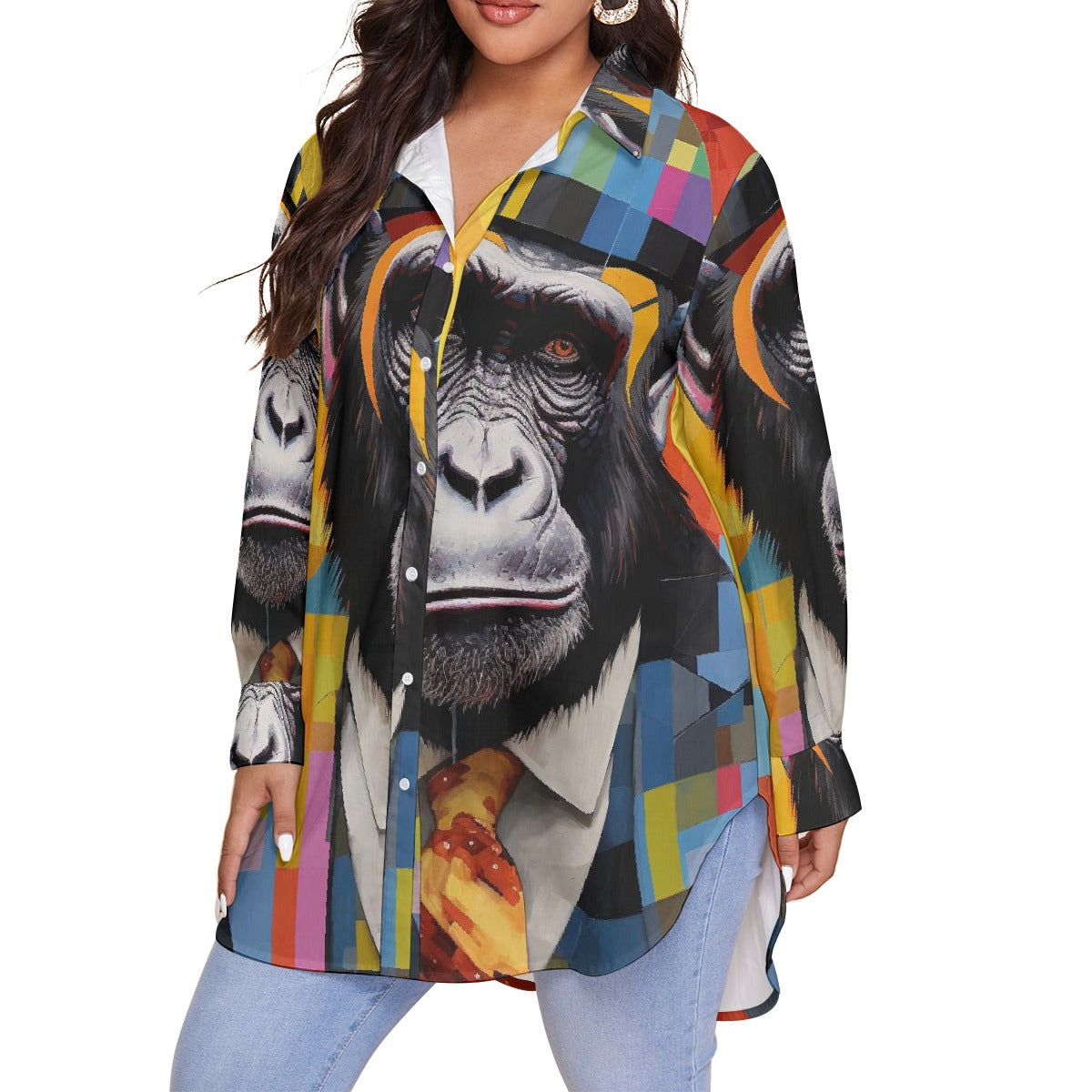 All-Over Print Women's Shirt With Long Sleeve(Plus Size)