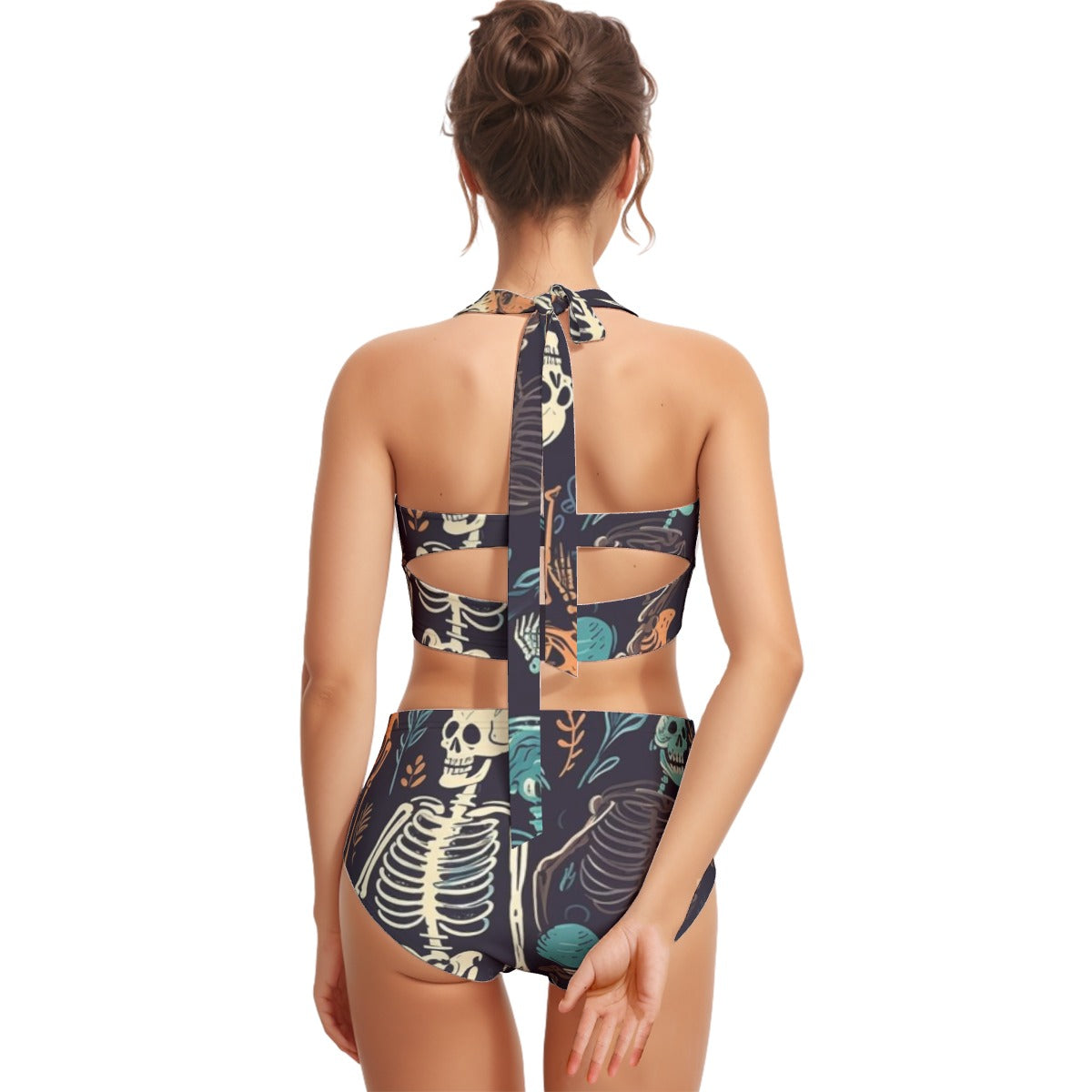 All-Over Print Women's Swimsuit Set With Halter