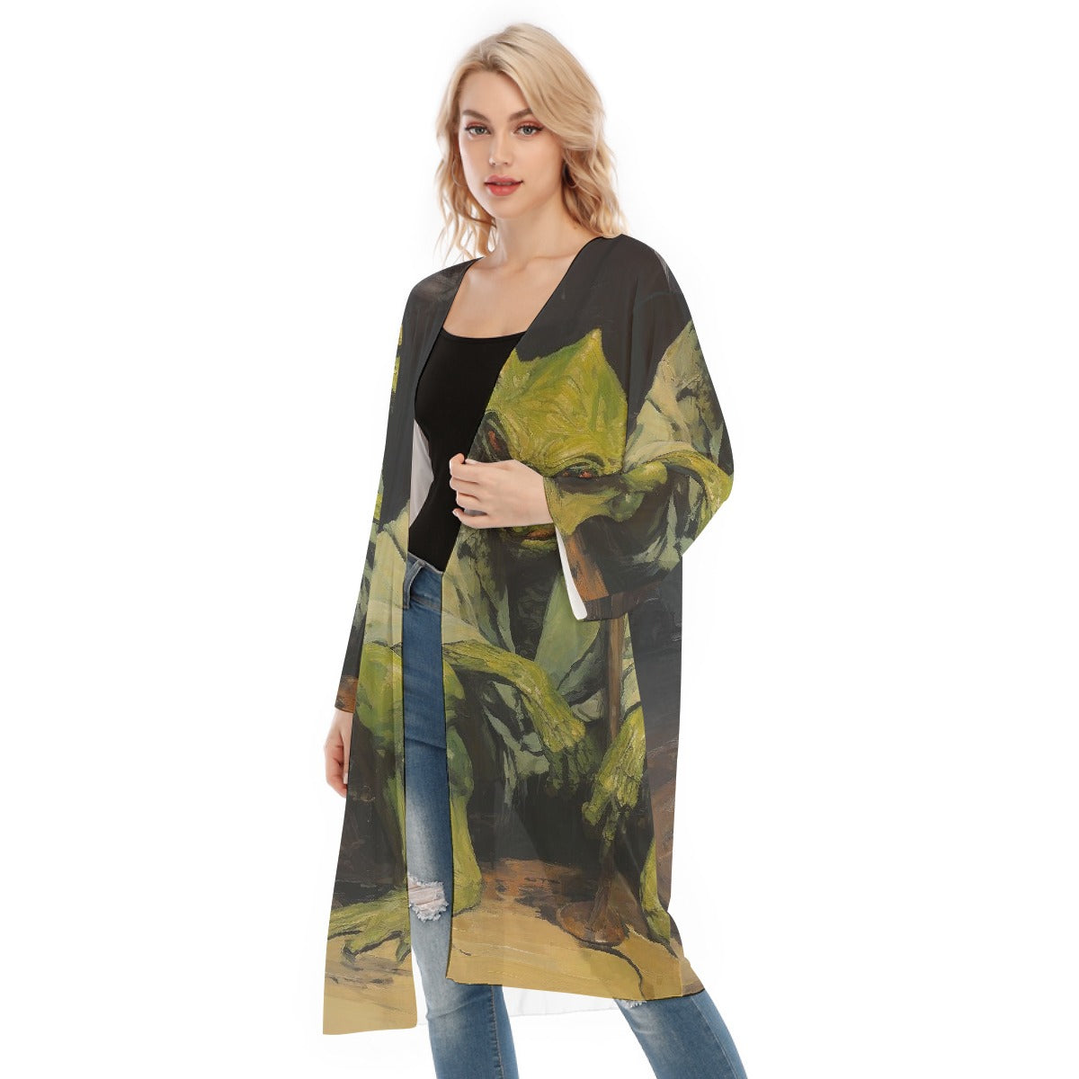 All- Over Print Women's Long Sleeve Mesh Cardigan