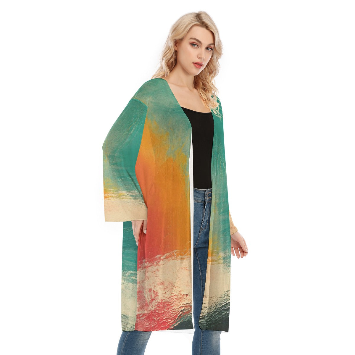 All- Over Print Women's Long Sleeve Mesh Cardigan