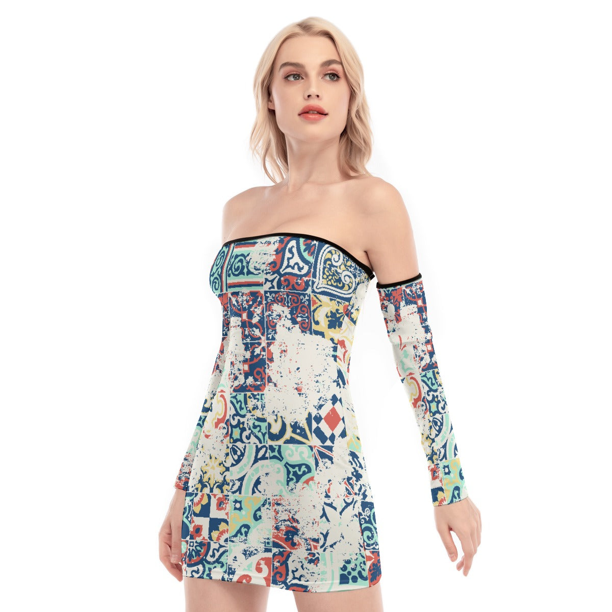 All-Over Print Women's Off-shoulder Back Lace-up Dress