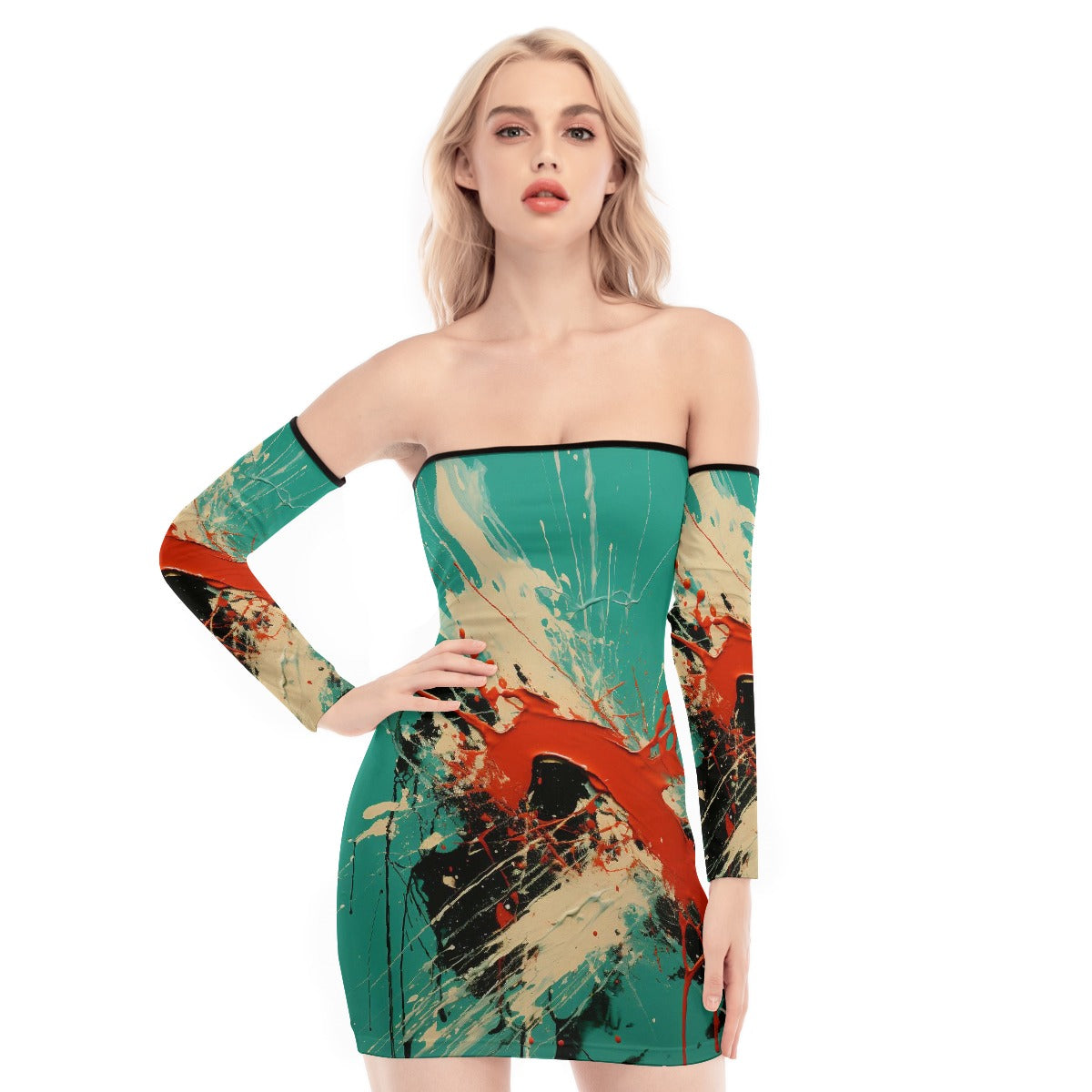 All-Over Print Women's Off-shoulder Back Lace-up Dress