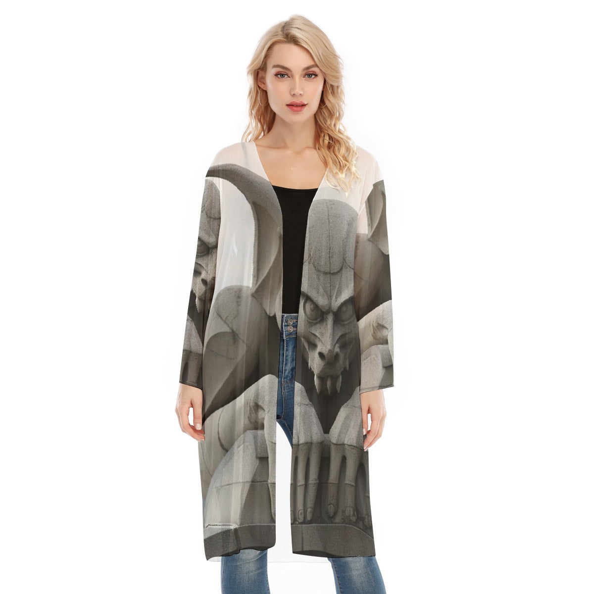 All- Over Print Women's Long Sleeve Mesh Cardigan