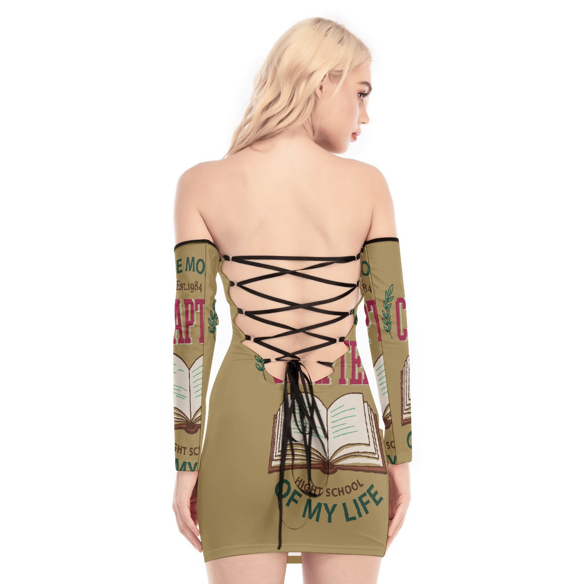 All-Over Print Women's Off-shoulder Back Lace-up Dress