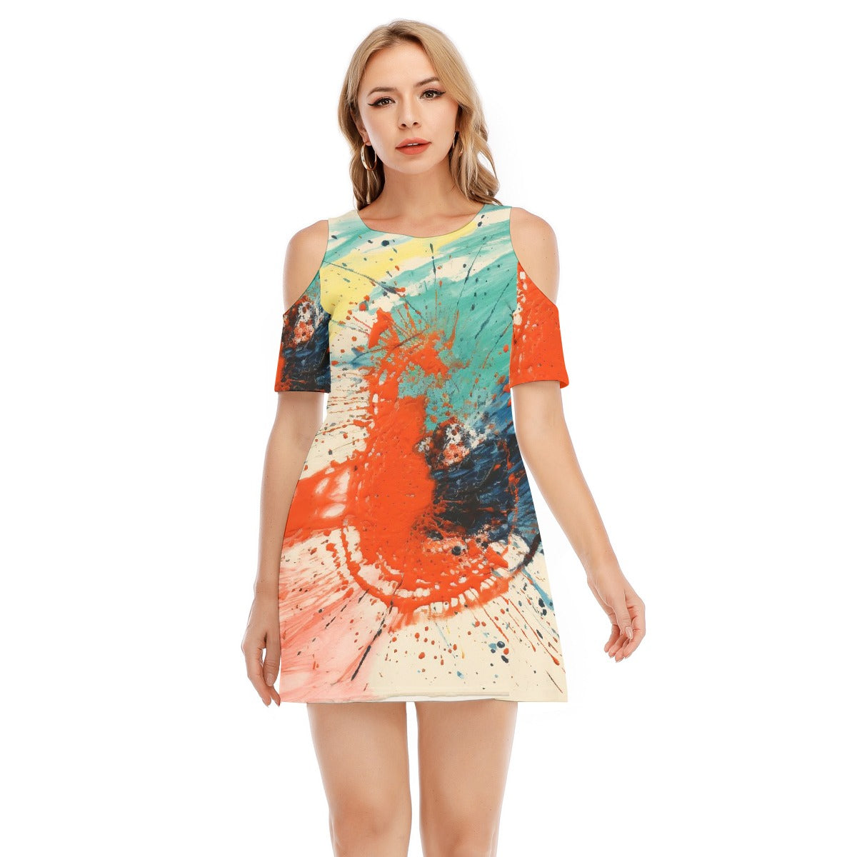 All-Over Print Women's Cold Shoulder Dress | 190GSM Cotton