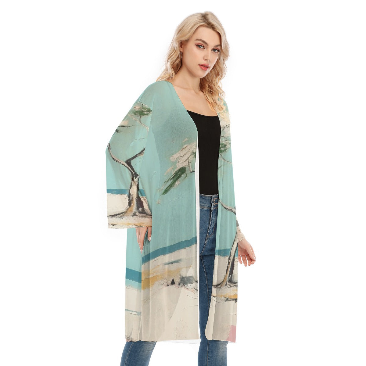 All- Over Print Women's Long Sleeve Mesh Cardigan