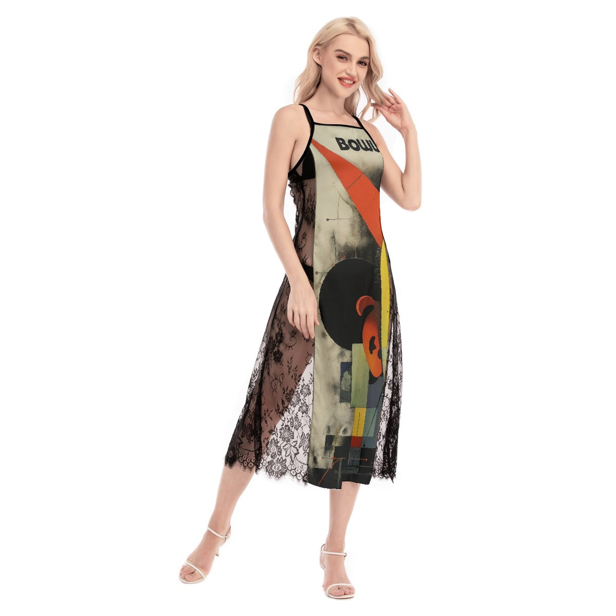 All-Over Print Women's Lace Cami Cross Back Dress