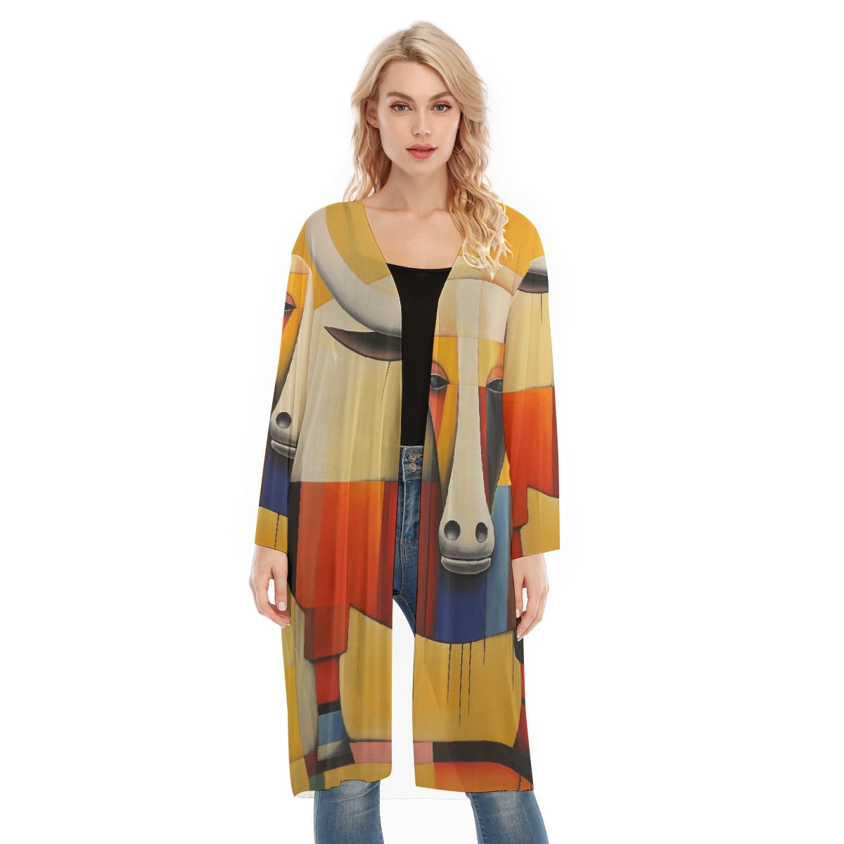 All- Over Print Women's Long Sleeve Mesh Cardigan