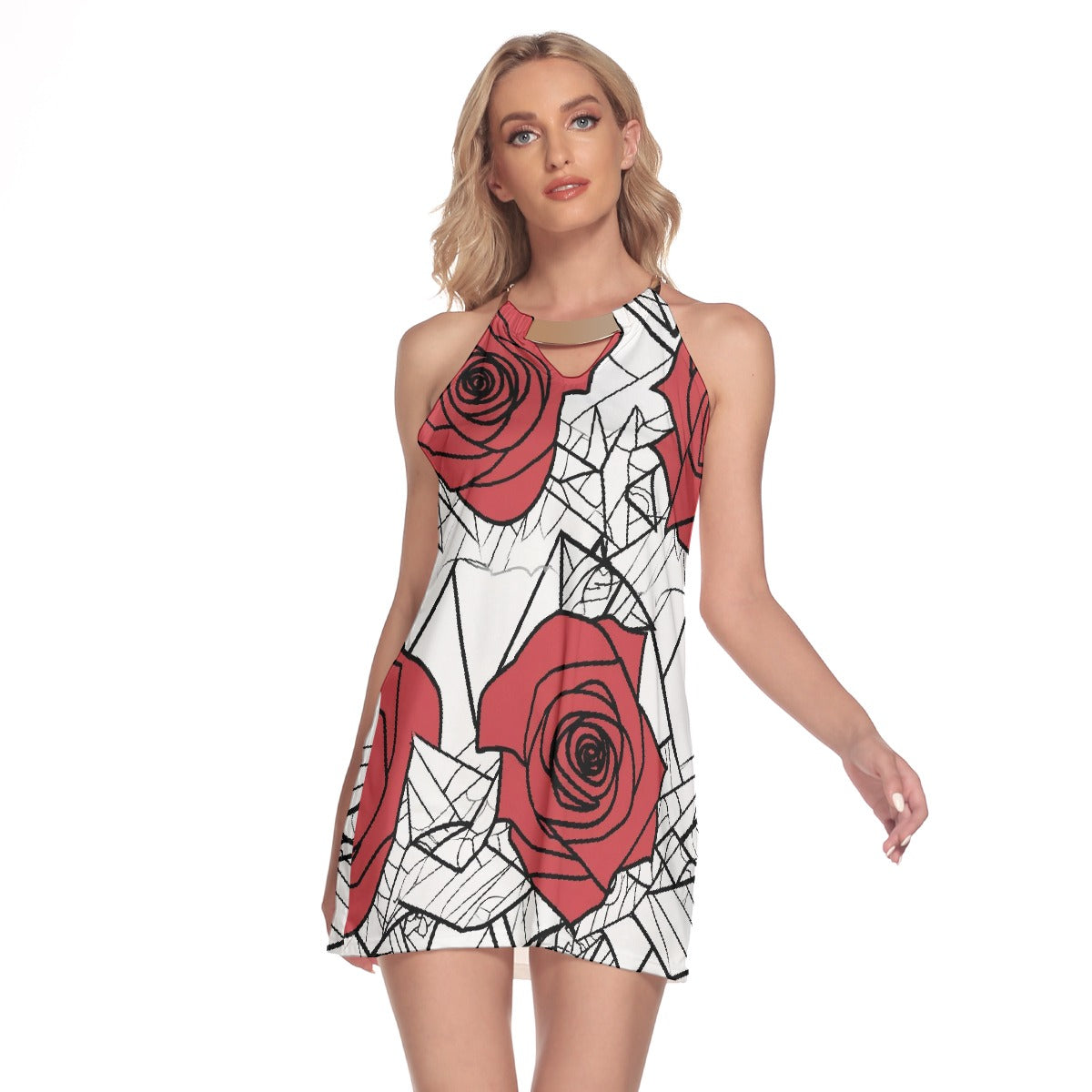 All-Over Print Women's Round Neck Above Knee Dress