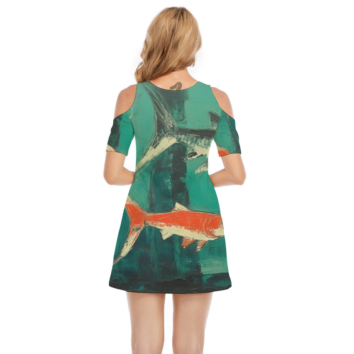 All-Over Print Women's Cold Shoulder Dress | 190GSM Cotton