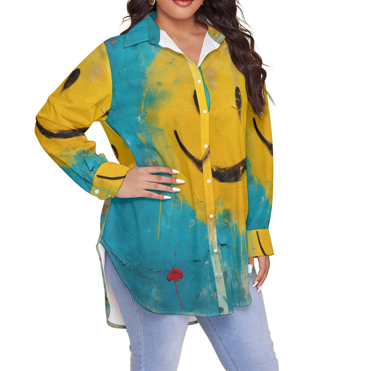 All-Over Print Women's Shirt With Long Sleeve(Plus Size)