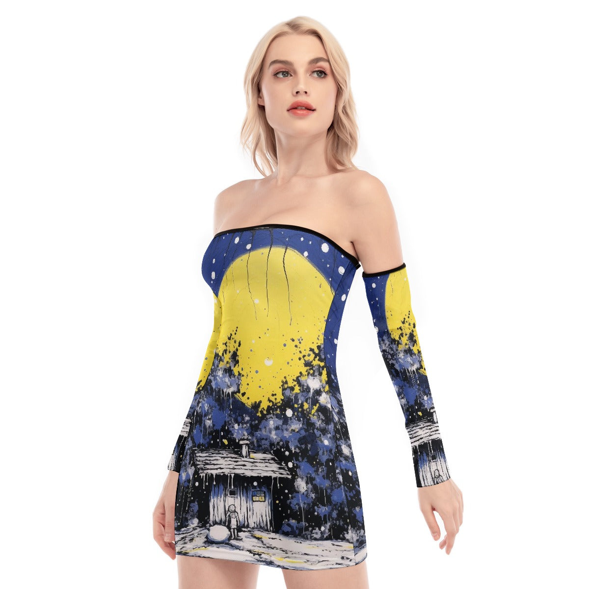 All-Over Print Women's Off-shoulder Back Lace-up Dress