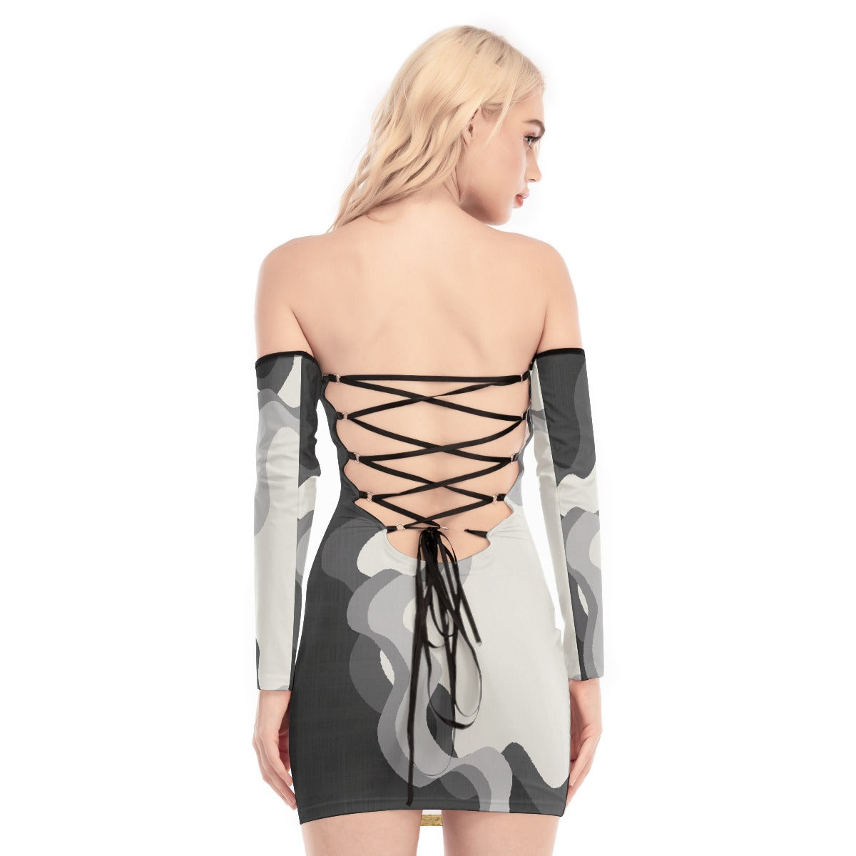 All-Over Print Women's Off-shoulder Back Lace-up Dress