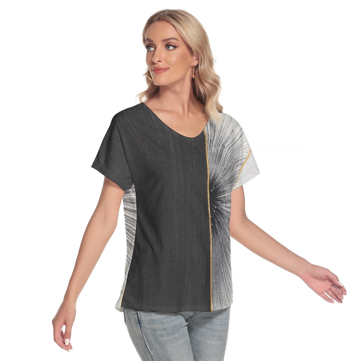 All-Over Print Women's Loose V-neck Short Sleeve T-shirt