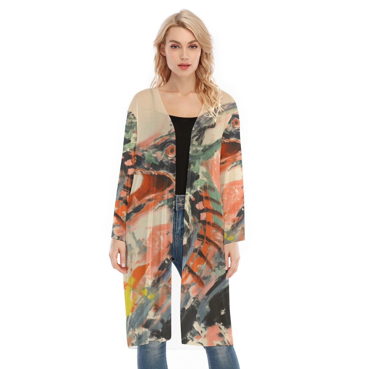 All- Over Print Women's Long Sleeve Mesh Cardigan