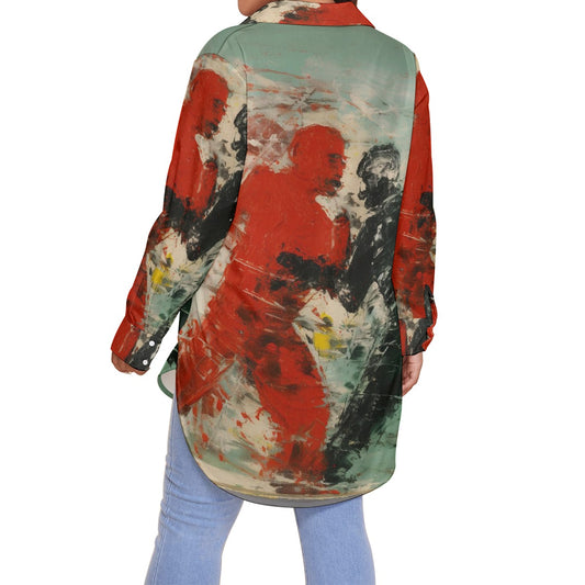 All-Over Print Women's Shirt With Long Sleeve(Plus Size)