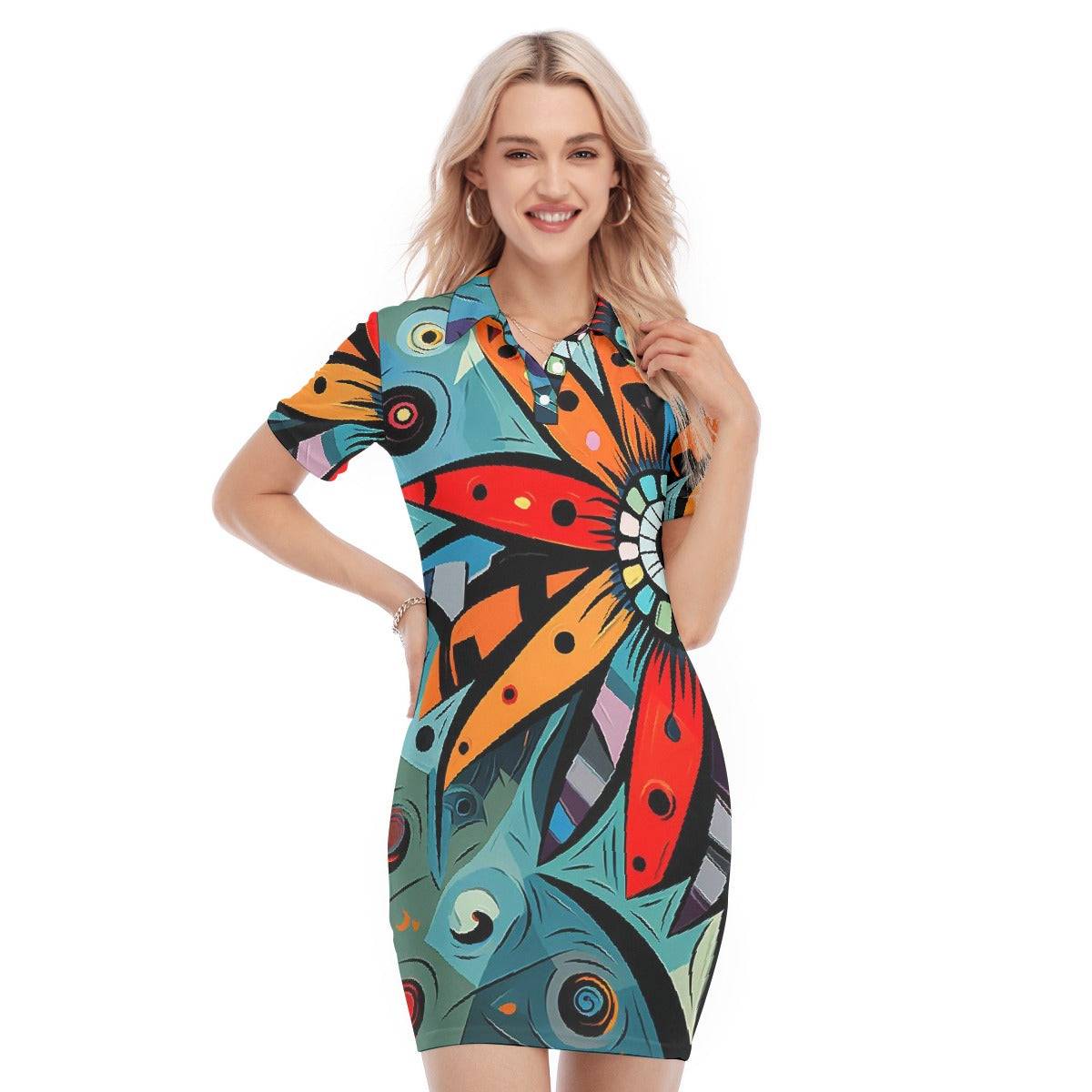 All-Over Print Women's Polo Collar Dress