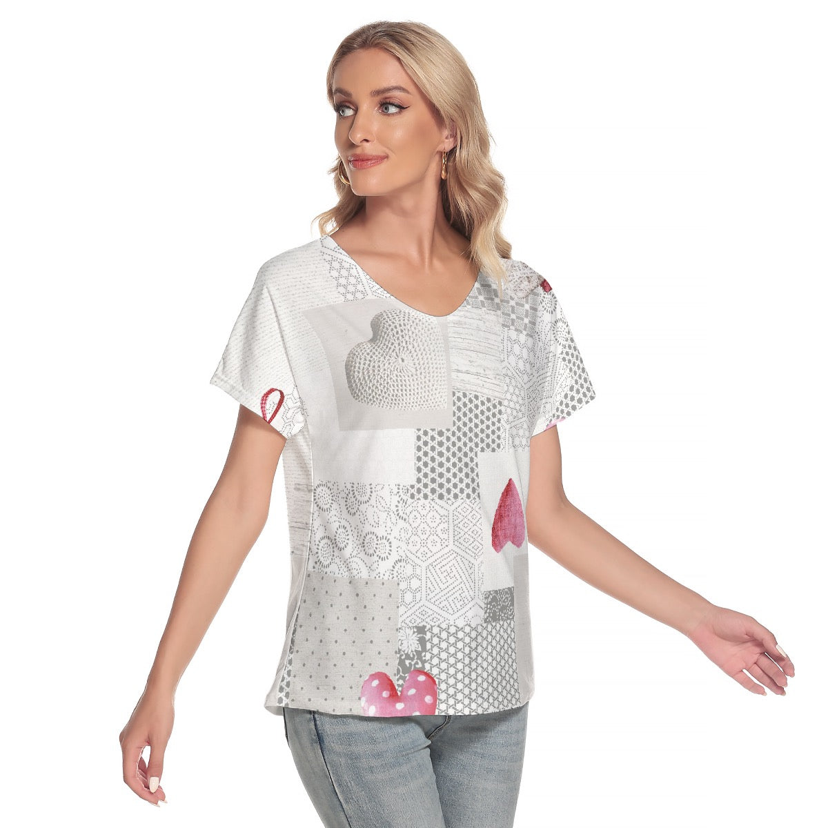 All-Over Print Women's Loose V-neck Short Sleeve T-shirt