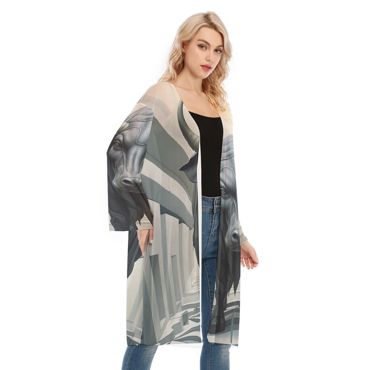 All- Over Print Women's Long Sleeve Mesh Cardigan