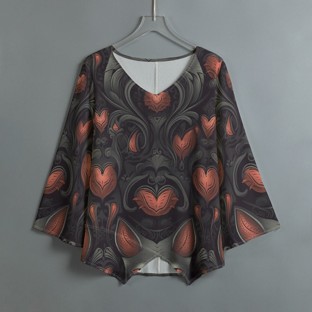 All-Over Print Women's V-neck T-shirt With Irregular Hem