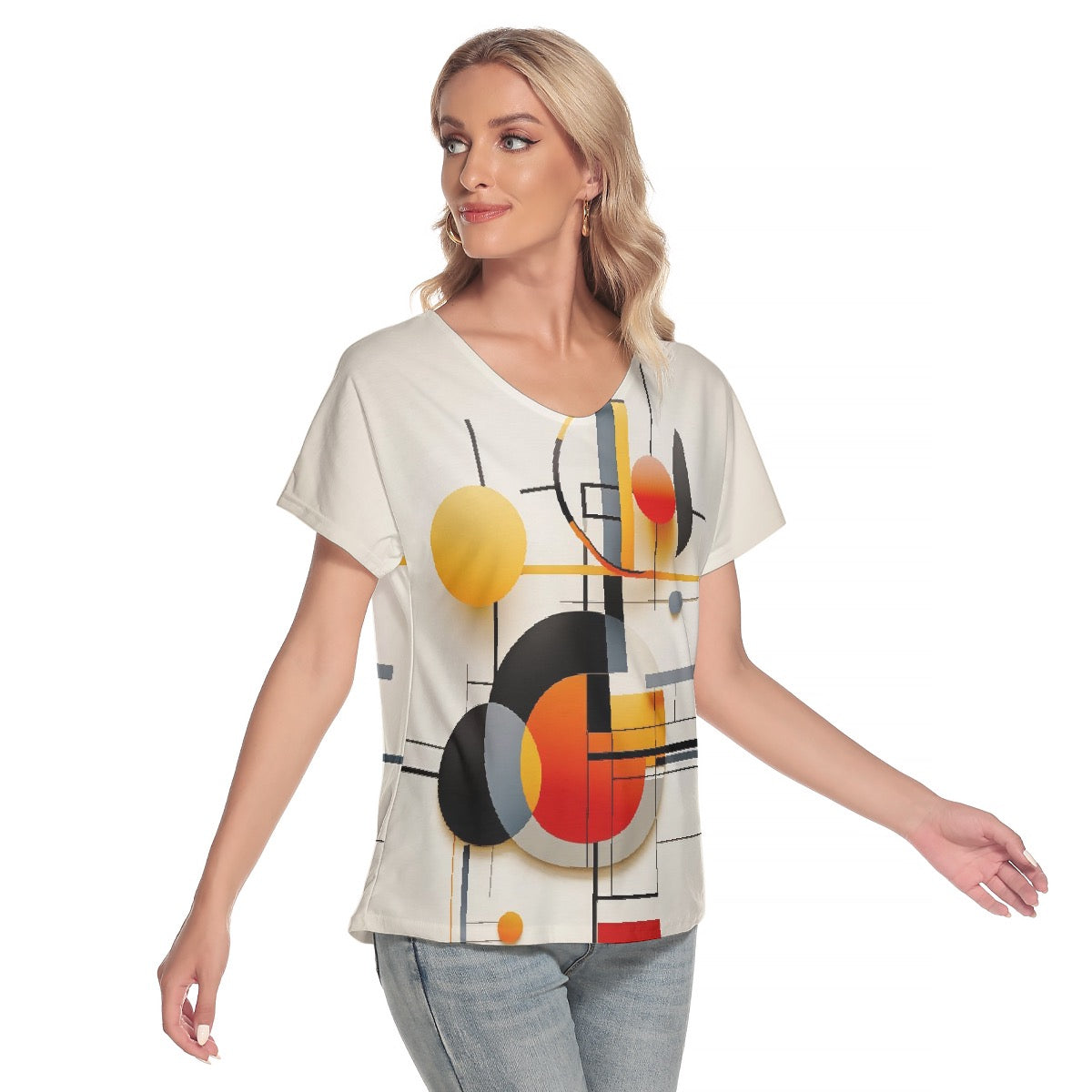 All-Over Print Women's Loose V-neck Short Sleeve T-shirt