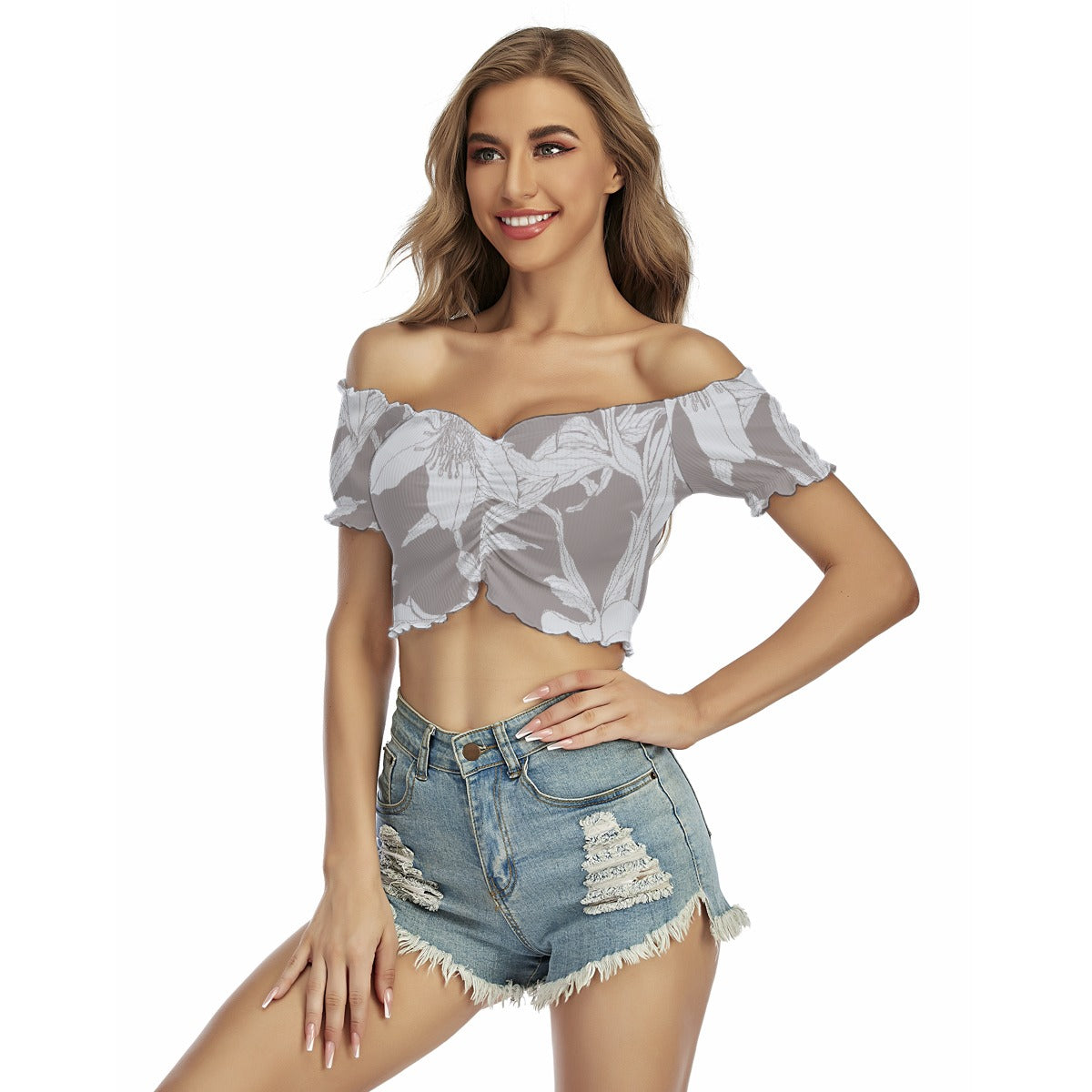 All-Over Print Women's One-shoulder Off-the-navel Short Sleeve T-shirt