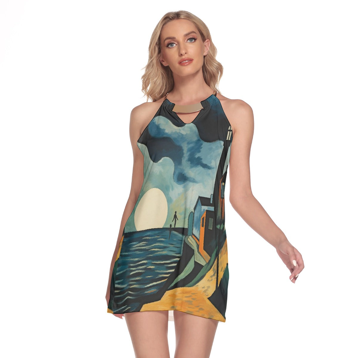 All-Over Print Women's Round Neck Above Knee Dress