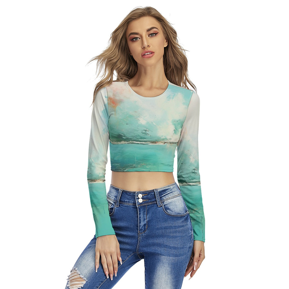 All-Over Print Women's Round Neck Crop Top T-Shirt