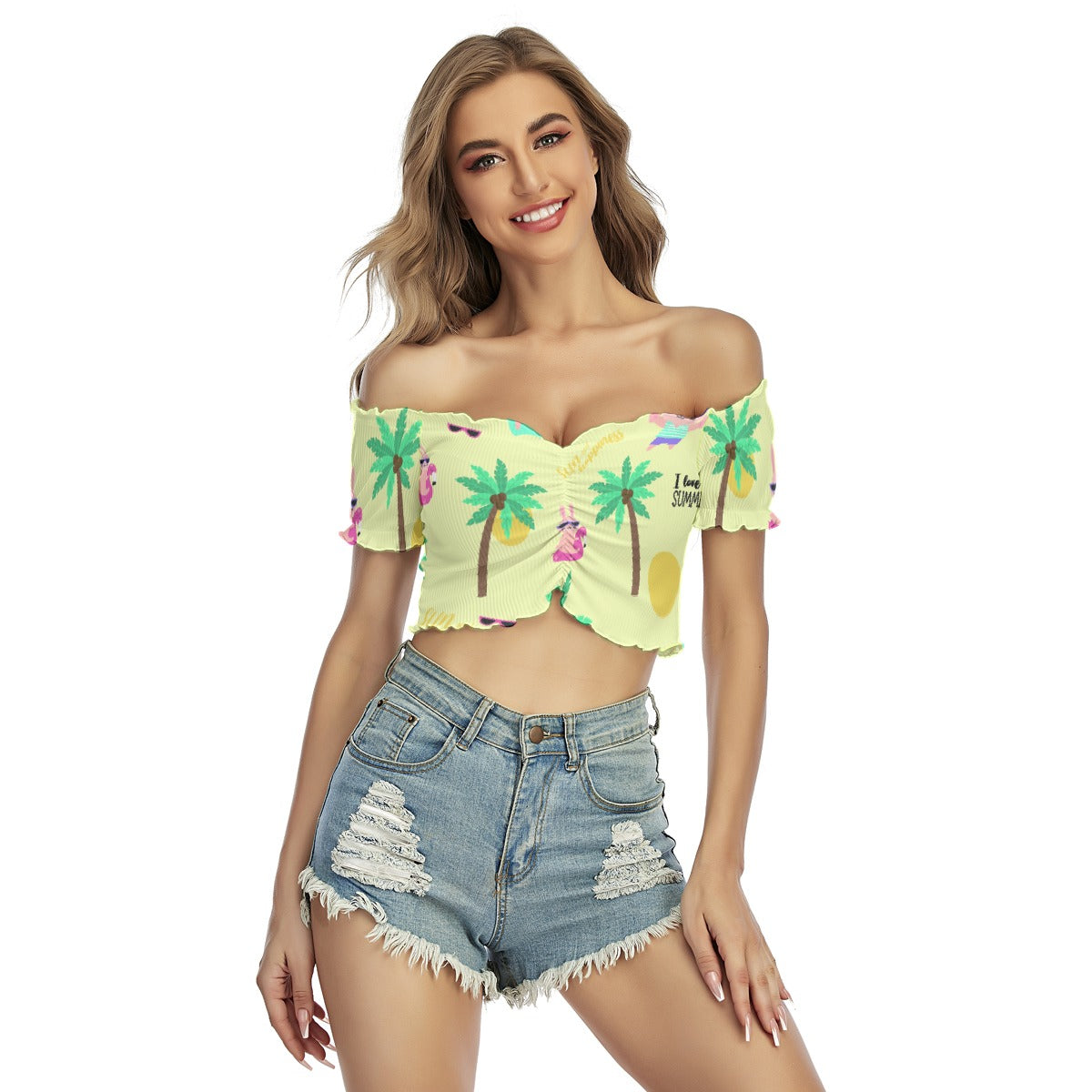 All-Over Print Women's One-shoulder Off-the-navel Short Sleeve T-shirt