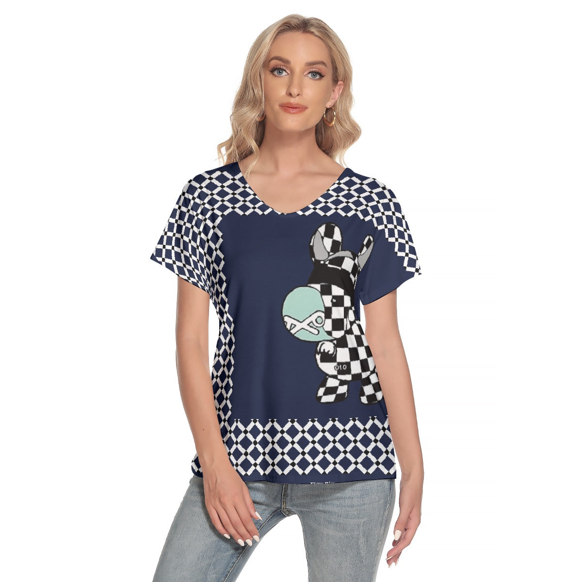 All-Over Print Women's Loose V-neck Short Sleeve T-shirt