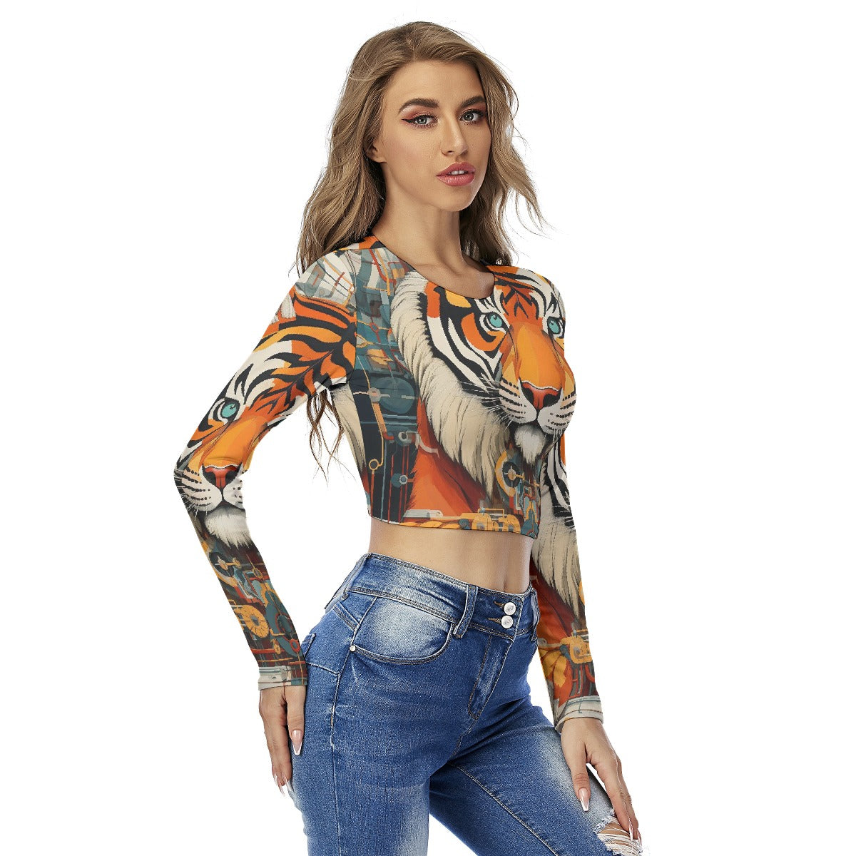 All-Over Print Women's Round Neck Crop Top T-Shirt