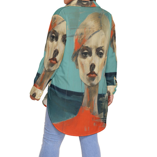 All-Over Print Women's Shirt With Long Sleeve(Plus Size)