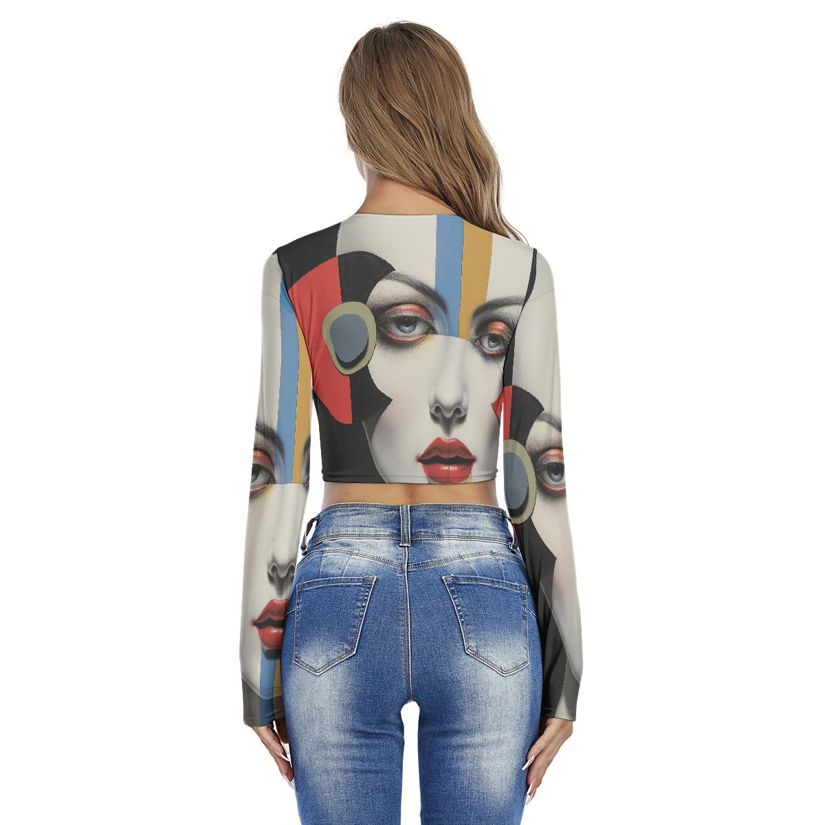 All-Over Print Women's Round Neck Crop Top T-Shirt