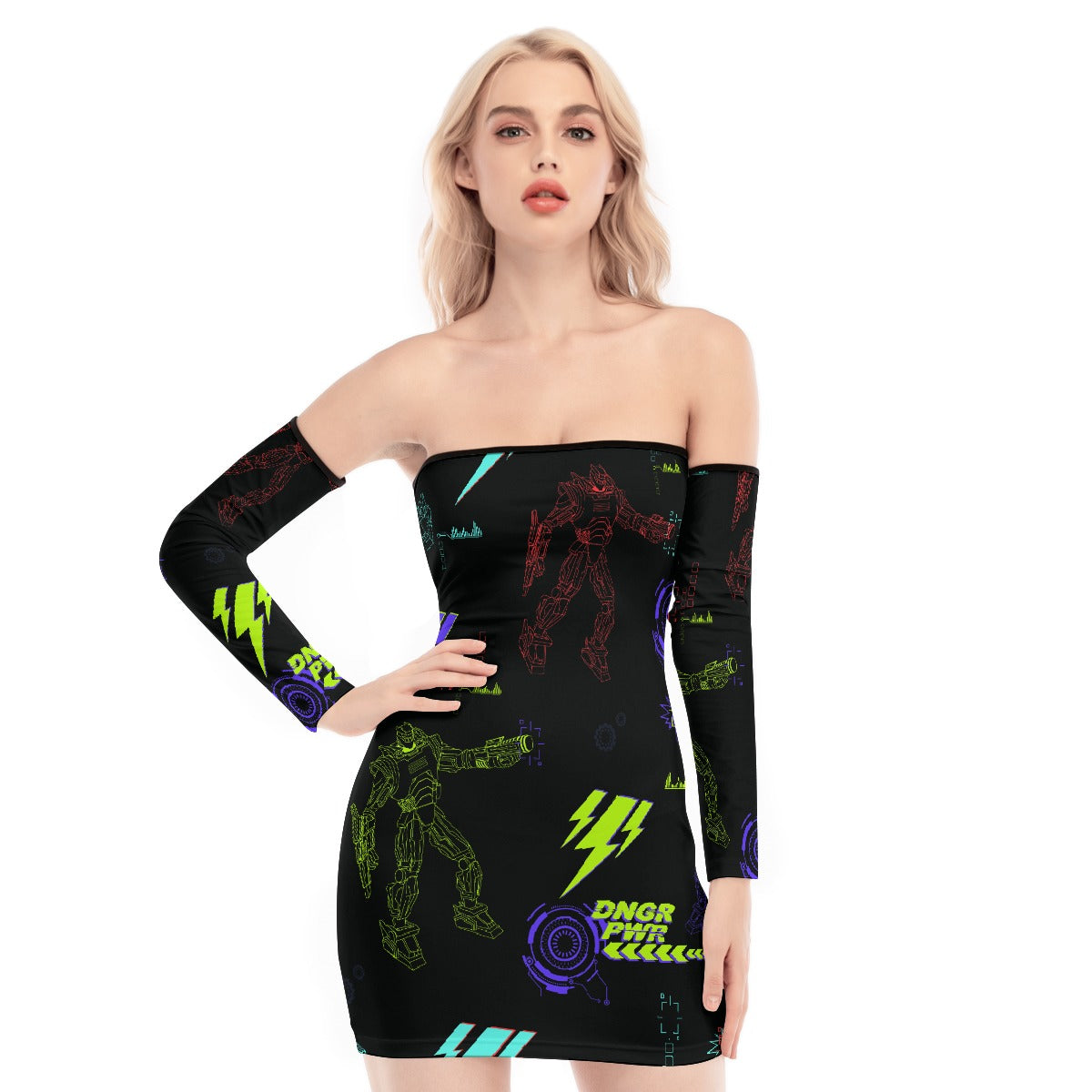 All-Over Print Women's Off-shoulder Back Lace-up Dress