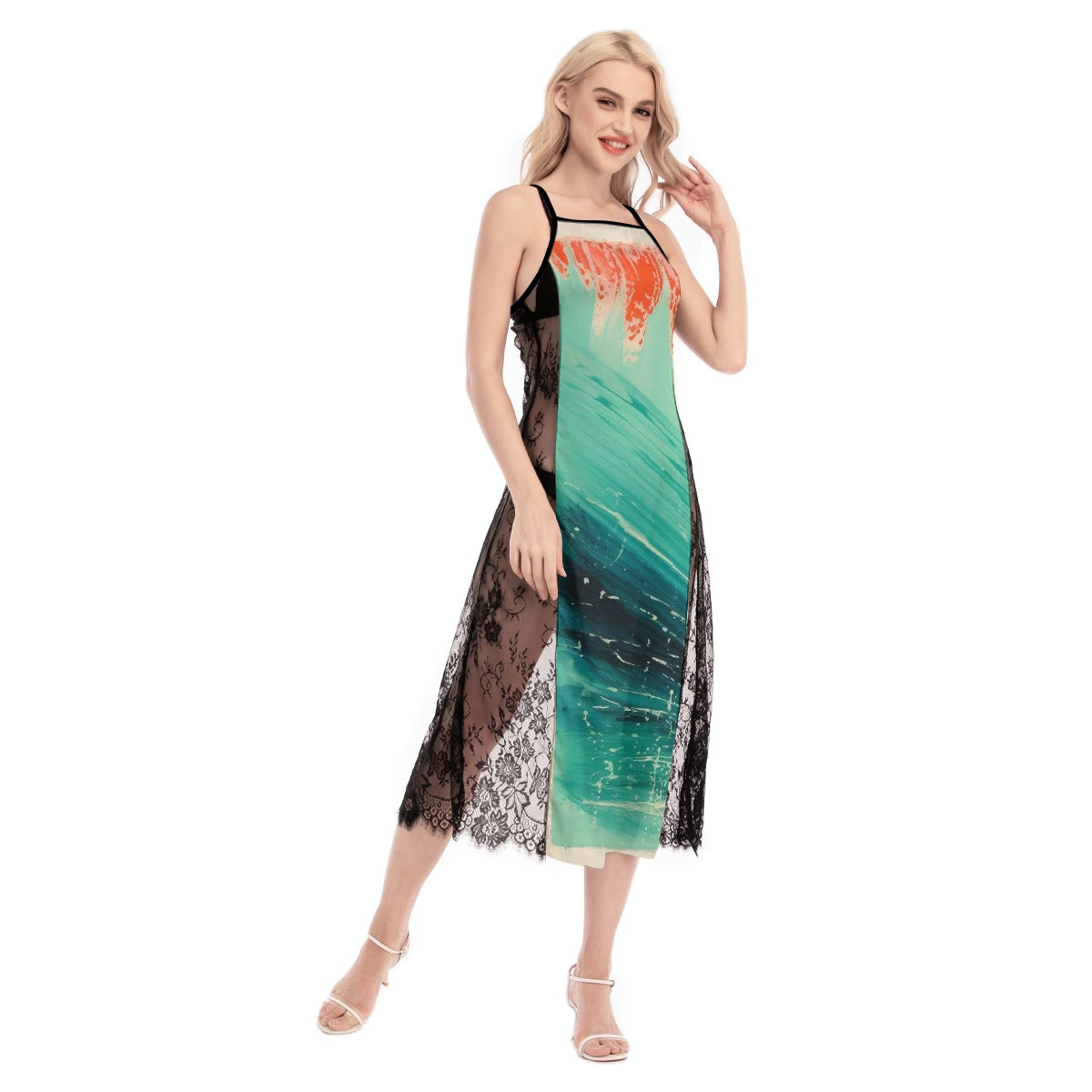 All-Over Print Women's Lace Cami Cross Back Dress