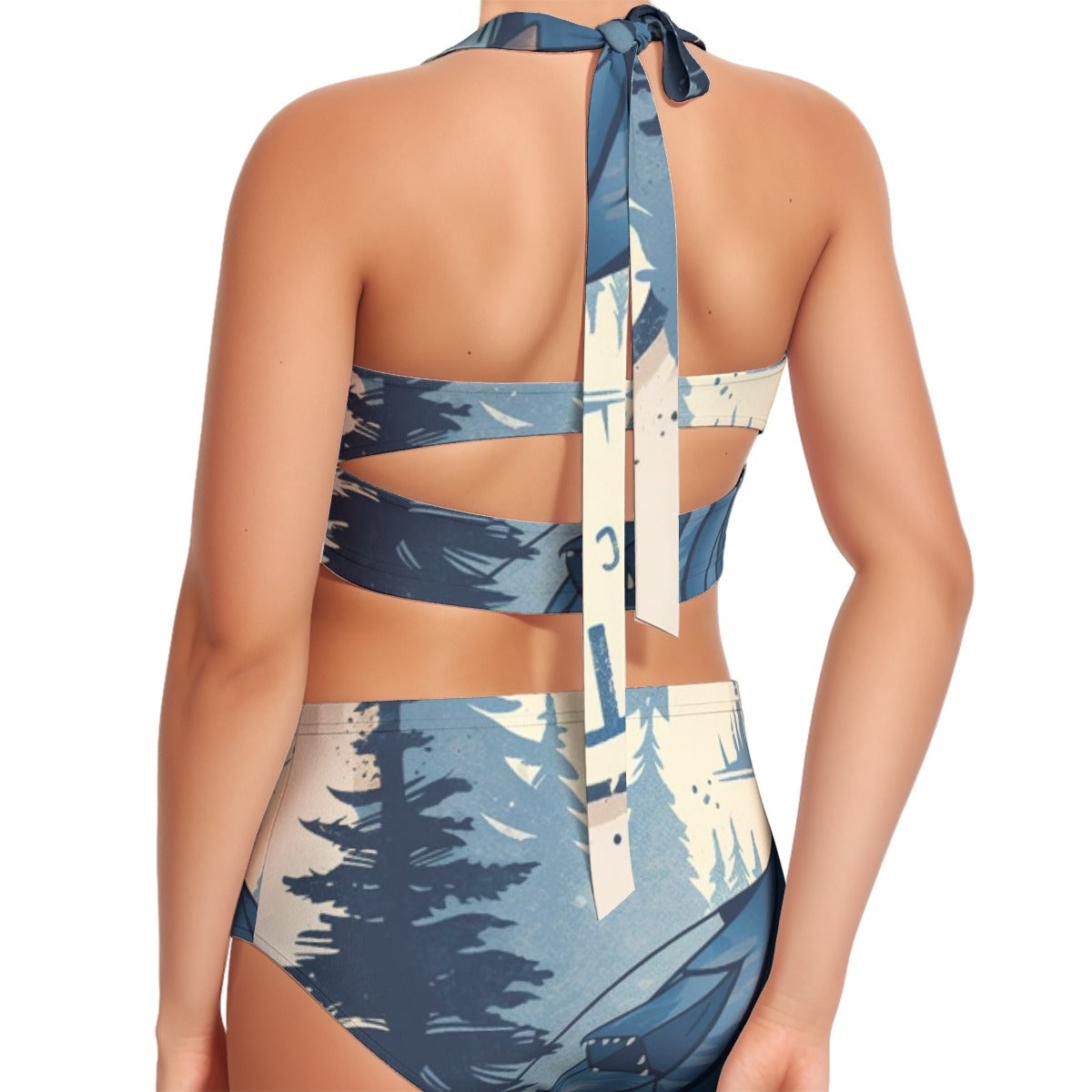 All-Over Print Women's Swimsuit Set With Halter