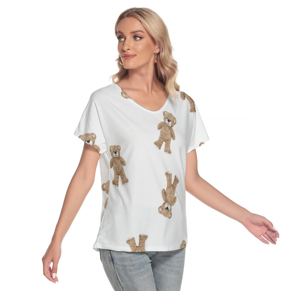 All-Over Print Women's Loose V-neck Short Sleeve T-shirt